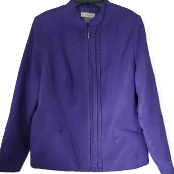 Women's Plus Size Jacket Zip Up Pleated Ruffles Deep Purple Faux Suede - Picture 2 of 10
